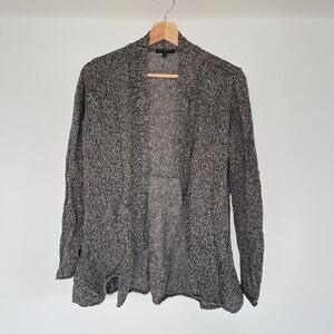 Eileen Fisher Heather Gray Linen Wool Flared Open Knit Cardigan Sweater Sz PM